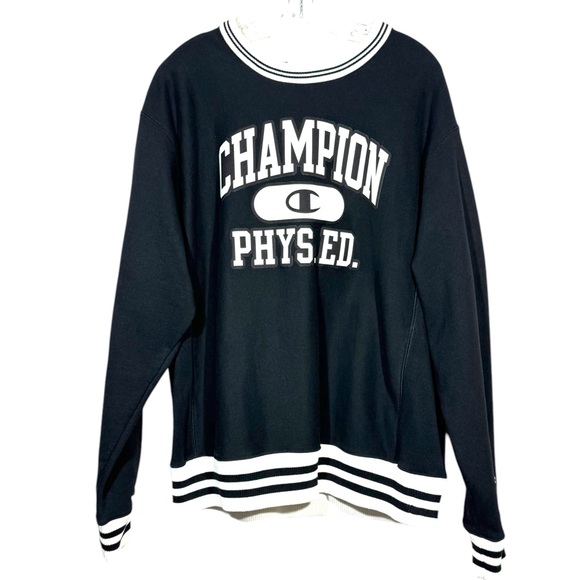 Champion Reverse Weave Sweatshirt Mens Large Relaxed Crewneck Black Oversized - Picture 2 of 8